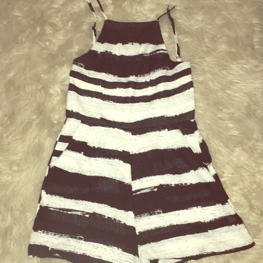 Madison square open low back striped romper jumper